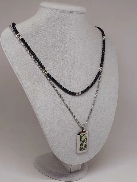 Night Serisi Erkek Doğal Taşlı Çelik Kolye (56030) - 4