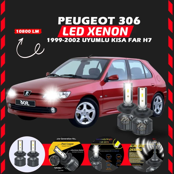 Peugeot 306 1999-2002 Kısa Far Uyumlu Şimşek Etkili Led Xenon Premium Series H7