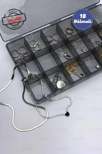 Online Kapında 1 Adet 18 Bölmeli Lüks Takı Organizer Ilaç Boncuk Küpe Kolye Yüzük Toka Kutusu - 3