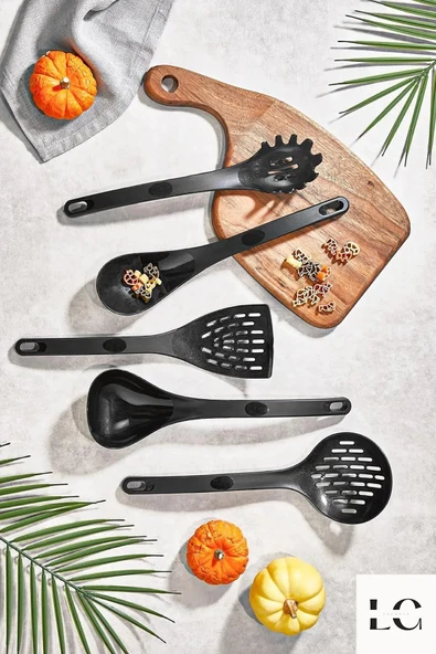 Online Kapında Pratik 5'li Yanmaz Yapışmaz Teflon Servis Seti 220 Derece Dayanıklı Servis Sunum Seti Siyah Set ürün görseli 1