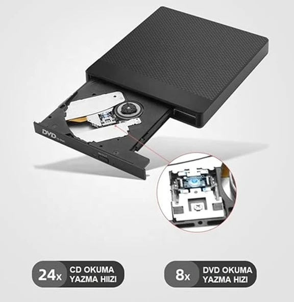 Monozone Harici DVD-RW USB 3.0 +SD TF Kart Okuyucu +3.0 USB Hub Taşınabilir Cd Dvd Yazıcı - 2