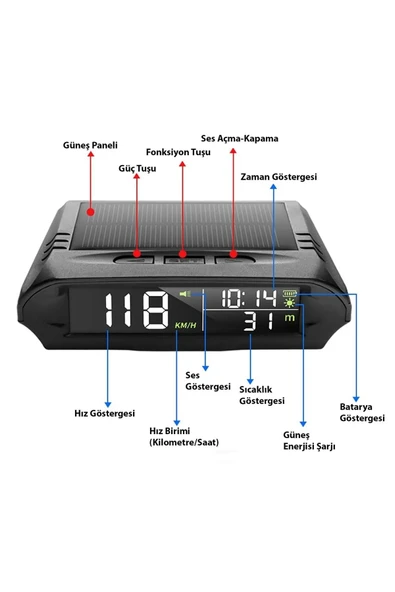 Monozone Güneş Enerjili Hız Ölçer Evrensel GPS Hız Göstergesi Araç S98 HUD Ekranı Kablosuz KM/Hız Zaman Sıcaklık - 9