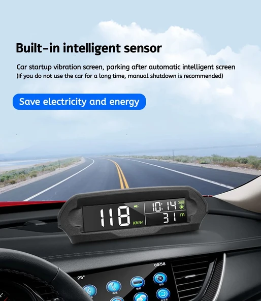 Monozone Güneş Enerjili Hız Ölçer Evrensel GPS Hız Göstergesi Araç S98 HUD Ekranı Kablosuz KM/Hız Zaman Sıcaklık - 6