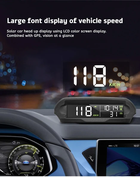 Monozone Güneş Enerjili Hız Ölçer Evrensel GPS Hız Göstergesi Araç S98 HUD Ekranı Kablosuz KM/Hız Zaman Sıcaklık - 7