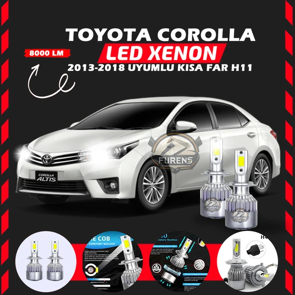 Toyota Corolla 2013-2018 Kısa Far Uyumlu Şimşek Etkili Led Xenon Performance Series H11 ürün görseli 1
