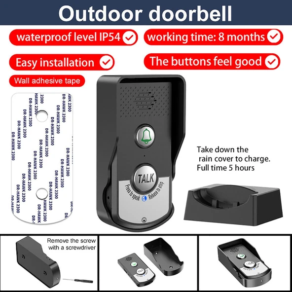 Monozone Diyafon İnterkom Audio Kablosuz Konuşmalı Diyafon Kapı Zili Uzun Mesafe İki Yönlü Zil - 6