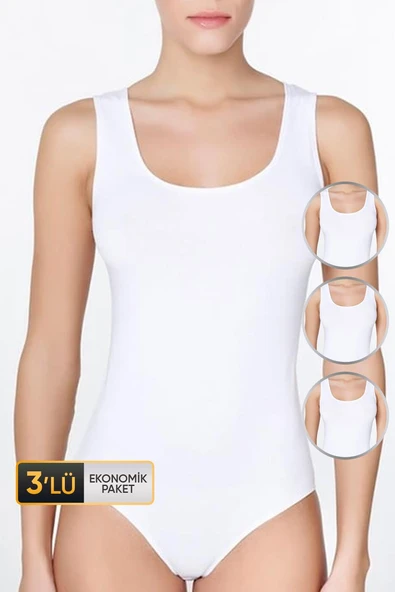 Kadın Geniş Askılı Beyaz Body 761 3'lü Ekonomik Paket - 1