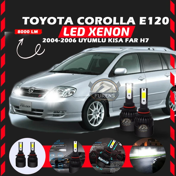 Toyota Corolla E120 2004-2006 Kısa Far Uyumlu Şimşek Etkili Led Xenon Light Series H7