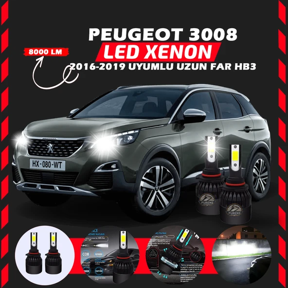 Peugeot 3008 2016-2019 Uzun Far Uyumlu Şimşek Etkili Led Xenon Light Series HB3