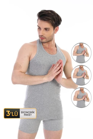 Erkek Ribana Spor Gri Atlet 915 3'lü Ekonomik Paket
