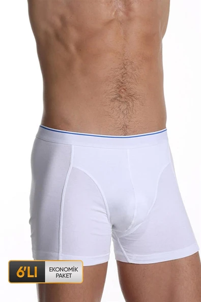Erkek Elastanlı Beyaz Boxer 0889 6'lı Ekonomik Paket - 1