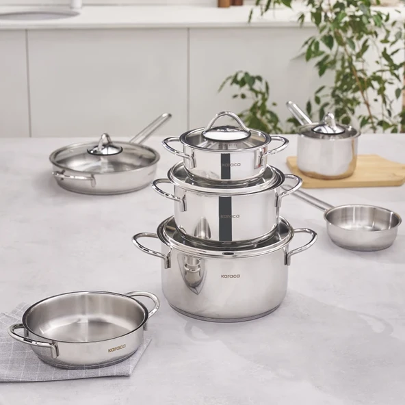 Karaca Ada 12 Parça indüksiyon Tabanlı Çelik Tencere ve Tava Seti (TEŞHİR) - 2