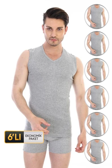 Erkek Ribana V Yaka Kolsuz Gri Atlet 921 6'lı Ekonomik Paket ürün görseli 1