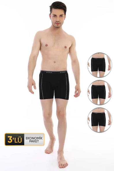 Erkek Elastanlı Biyeli Siyah Boxer 850 3'lü Ekonomik Paket