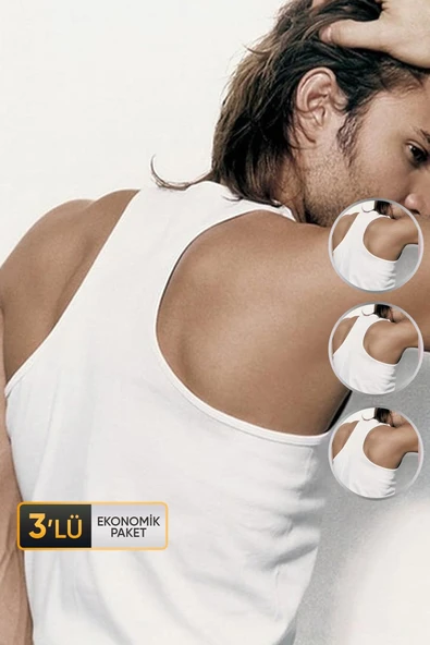 Erkek Ribana Spor Beyaz Atlet 915 3'lü Ekonomik Paket ürün görseli 1