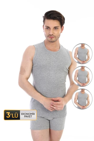 Erkek Ribana Kolsuz Spor Gri Atlet 920 3'lü Ekonomik Paket ürün görseli 1