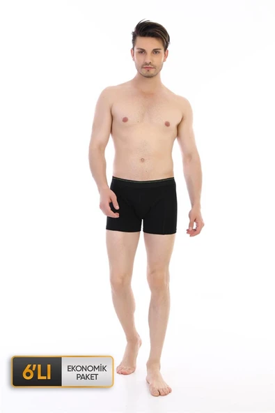 Erkek Elastanlı Siyah Boxer 0889 6'lı Ekonomik Paket