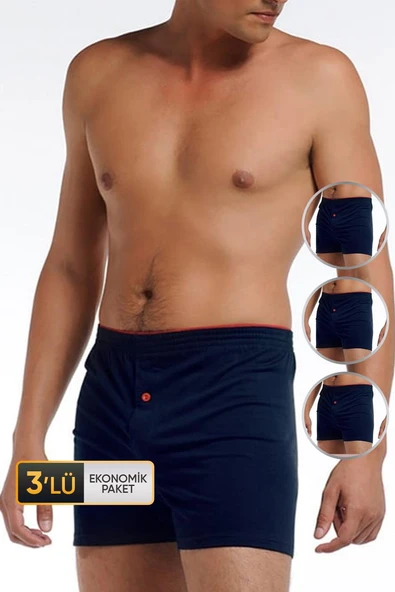 Erkek Penye Lacivert Boxer 805 3'lü Ekonomik Paket