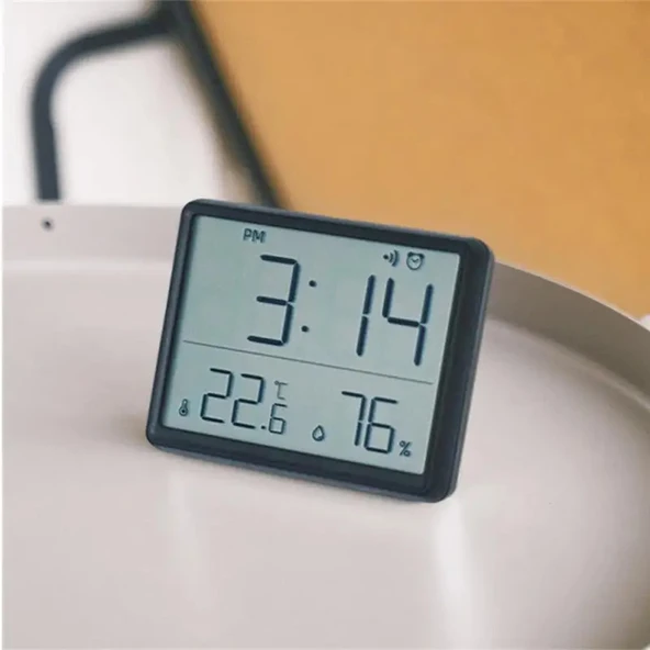 Monozone Pilli LCD Dijital Ekran Mini Saat 9x7 cm Alarm Sıcaklık Nem Göstergesi Ultra İnce Dekoratif  Çok Fonksiyonlu - 9