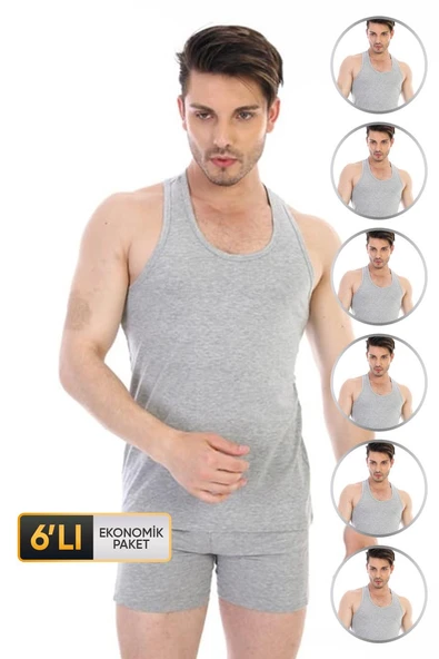 Erkek Elastanlı Spor Gri Atlet 916 6'lı Ekonomik Paket - 1