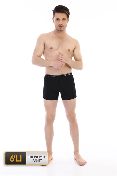 Erkek Elastanlı Biyeli Siyah Boxer Şort 0880 6'lı Ekonomik Paket
