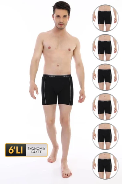 Erkek Elastanlı Biyeli Siyah Uzun Boxer 855 6'lı Ekonomik Paket