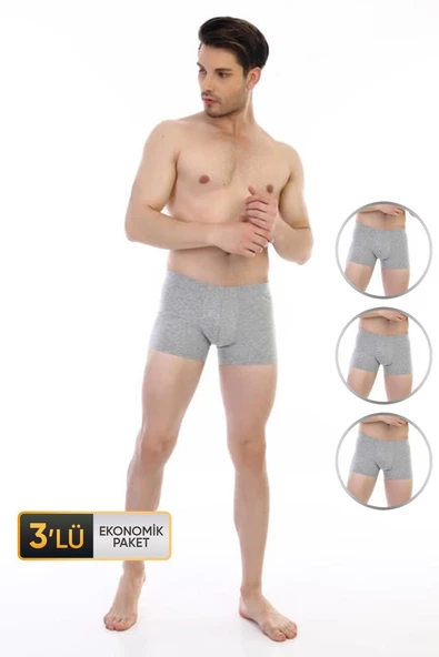 Erkek Elastanlı Gri Boxer 810 3'lü Ekonomik Paket ürün görseli 1