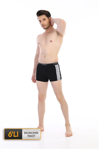 Erkek Elastanlı Biyeli Siyah Boxer 0850 6'lı Ekonomik Paket