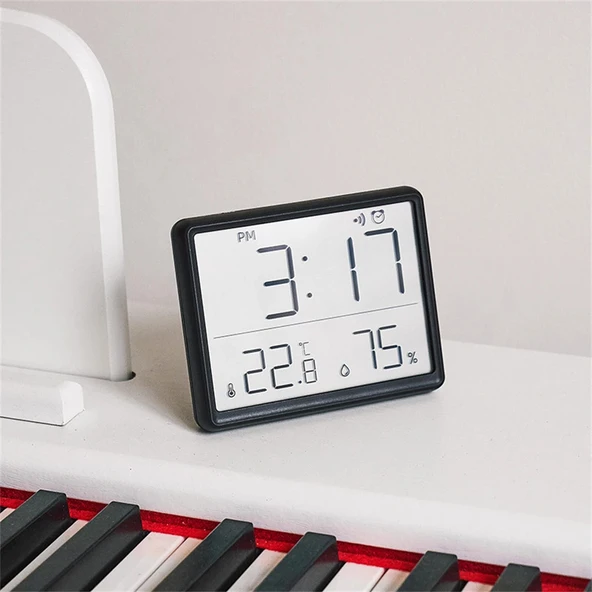 Monozone Pilli LCD Dijital Ekran Mini Saat 9x7 cm Alarm Sıcaklık Nem Göstergesi Ultra İnce Dekoratif  Çok Fonksiyonlu - 5