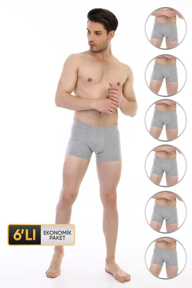 Erkek Elastanlı Gri Boxer 810 6'lı Ekonomik Paket