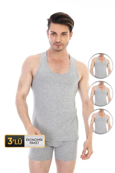 Erkek Elastanlı Gri Atlet 917 3'lü Ekonomik Paket ürün görseli
