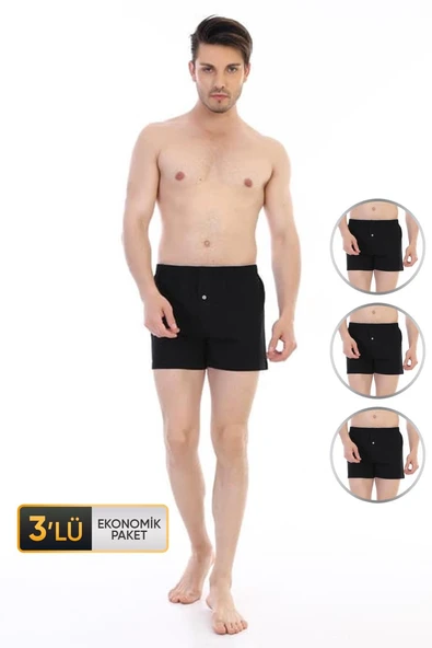 Erkek Penye Siyah Boxer 805 3'lü Ekonomik Paket ürün görseli