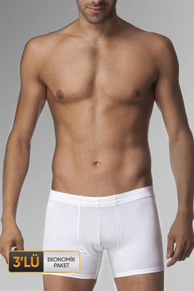 Erkek Elastanlı Beyaz Boxer 0810 3'lü Ekonomik Paket