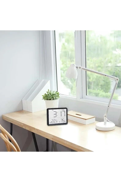 Monozone Pilli LCD Dijital Ekran Mini Saat 9x7 cm Alarm Sıcaklık Nem Göstergesi Ultra İnce Dekoratif  Çok Fonksiyonlu - 4