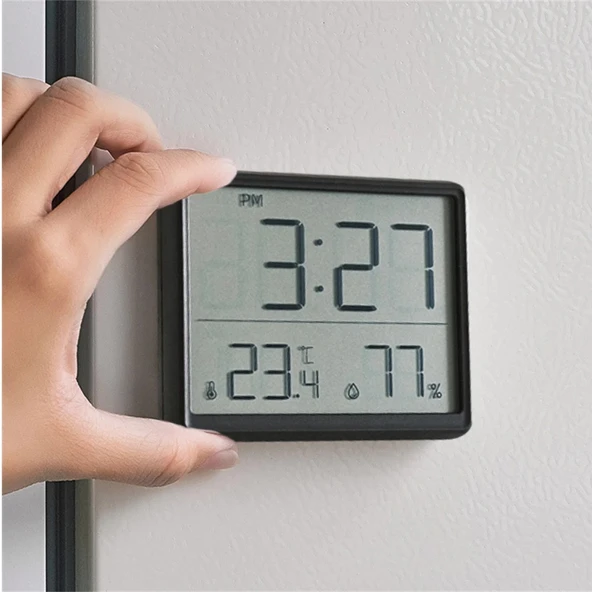 Monozone Pilli LCD Dijital Ekran Mini Saat 9x7 cm Alarm Sıcaklık Nem Göstergesi Ultra İnce Dekoratif  Çok Fonksiyonlu - 8