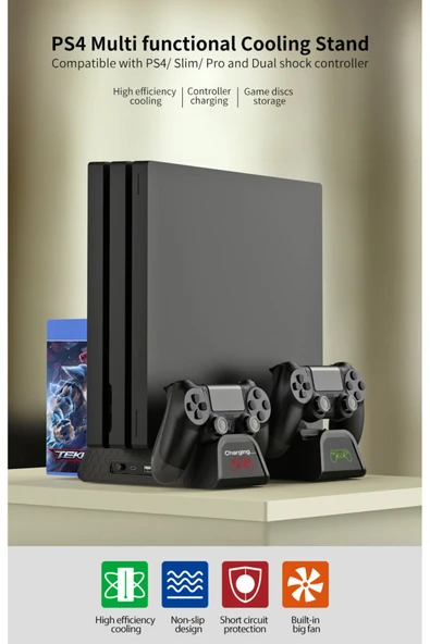 TP4-882C Multi Fonksiyonel Tüm PS4 Modeller ile Uyumlu Soğutma ve Şarj İstasyonu - 2