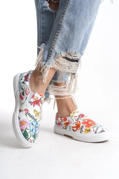 Kadın Düz Taban Günlük Ayakkabı Tam Kalıp Yanı Lastik Detaylı Rahat Ayakkabı - Resim 2