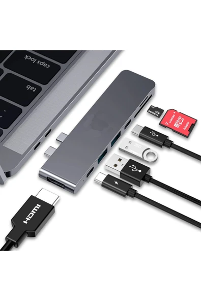 CAFELE Macbook Pro 7'li Usb  Uyumlu Kart Okuyucu Pd Hdmi Çevirici