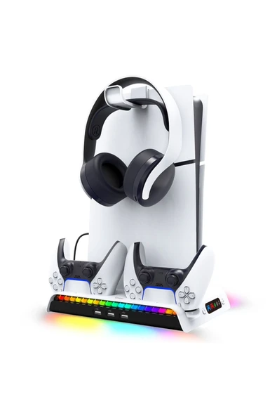 ipega İpega PG-P5S006 PS5 Slim Dijital/PS5 Slim Disk RGB Led Multifonksiyonel Şarj Stand Soğutucu Fan