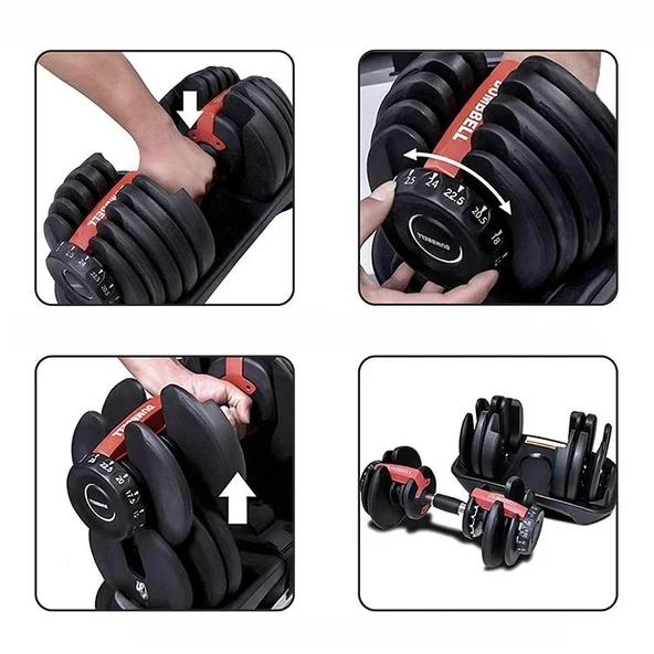 Valkyrie 24kg Ayarlanabilir Dambıl Seti (1 Adet) Profesyonel 1. Kalite Dumbbell Kolay Kullanım Ev İçin İdeal Dambıl - 9