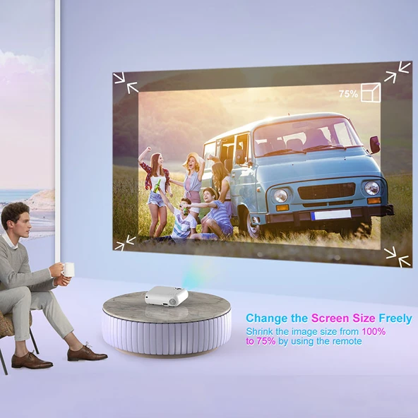 Monozone P62 Akıllı Full HD Ev Ofis Kamp Açık Hava Sineması Mini Taşınabilir Video Projektör Çok Fonksiyonlu Kablosuz Wifi & Ios & Android Cep Tel Yansıtma Projeksiyon Cihazı - 6