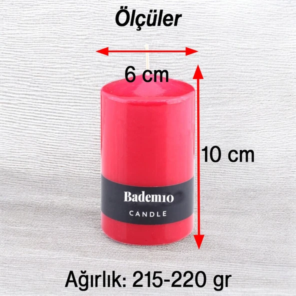 Baton Mum Kırmızı Silindir Dekoratif Mumu Kandil Hediyelik Fitilli Mumlar Şamdan Kokusuz 6 x 10 cm - 3