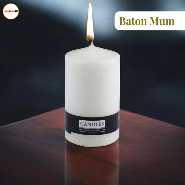 Baton Mum Beyaz Silindir Dekoratif Mumu Kandil Hediyelik Fitilli Mumlar Şamdan Kokusuz 6 x 10 cm - 3