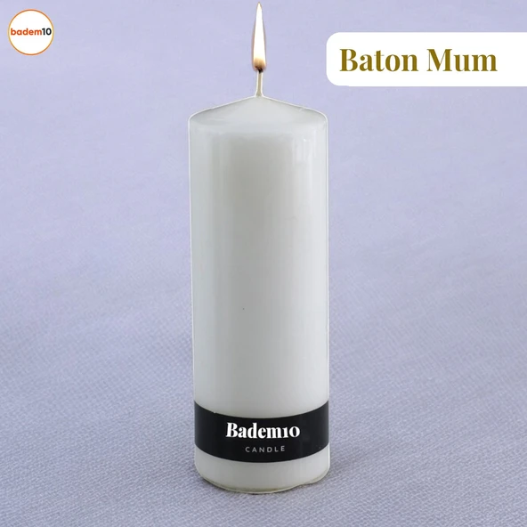 Baton Mum Beyaz Silindir Dekoratif Mumu Kandil Hediyelik Fitilli Mumlar Şamdan Kokusuz 6 x 17 cm