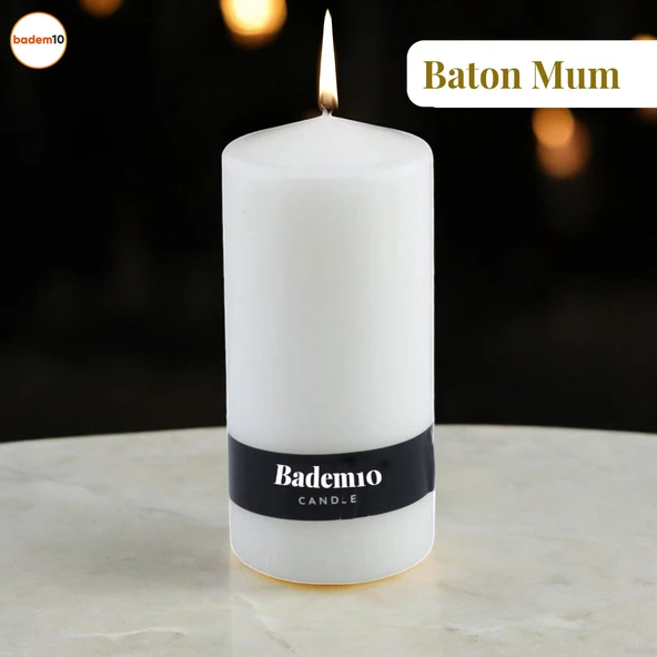 Baton Mum Beyaz Silindir Dekoratif Mumu Kandil Hediyelik Fitilli Mumlar Şamdan Kokusuz 6 x 13 cm