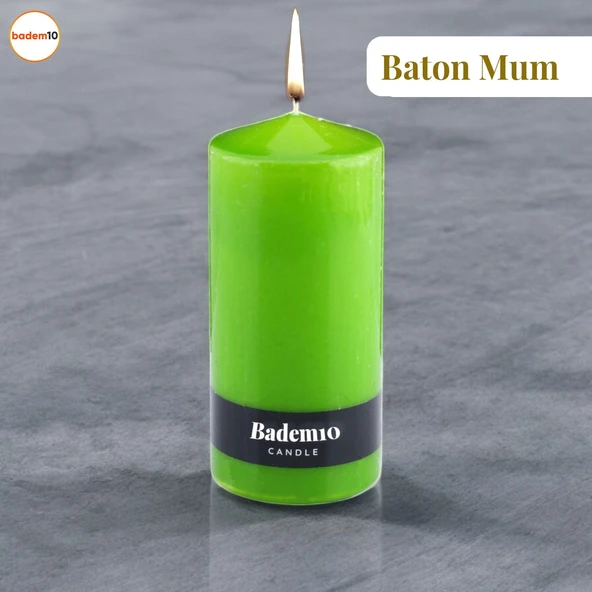 Baton Mum Yeşil Silindir Dekoratif Mumu Kandil Hediyelik Fitilli Mumlar Şamdan Kokusuz 6 x 13 cm