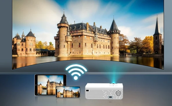 Monozone P62 Akıllı Full HD Ev Ofis Kamp Açık Hava Sineması Mini Taşınabilir Video Projektör Çok Fonksiyonlu Kablosuz Wifi & Ios & Android Cep Tel Yansıtma Projeksiyon Cihazı - 4