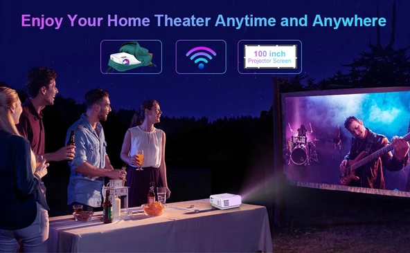 Monozone P62 Akıllı Full HD Ev Ofis Kamp Açık Hava Sineması Mini Taşınabilir Video Projektör Çok Fonksiyonlu Kablosuz Wifi & Ios & Android Cep Tel Yansıtma Projeksiyon Cihazı - 11