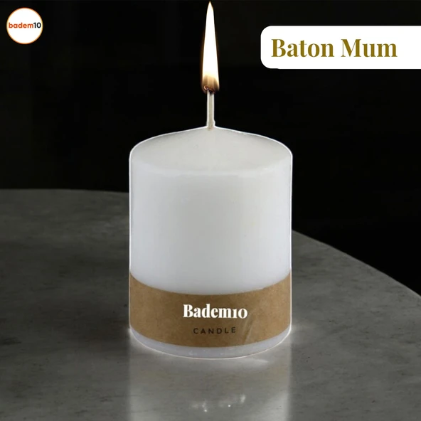 Baton Mum Beyaz Silindir Dekoratif Mumu Kandil Hediyelik Fitilli Mumlar Şamdan Kokusuz 6 x 8 cm