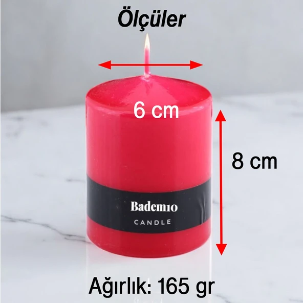 Baton Mum Kırmızı Silindir Dekoratif Mumu Kandil Hediyelik Fitilli Mumlar Şamdan Kokusuz 6 x 8 cm - 3